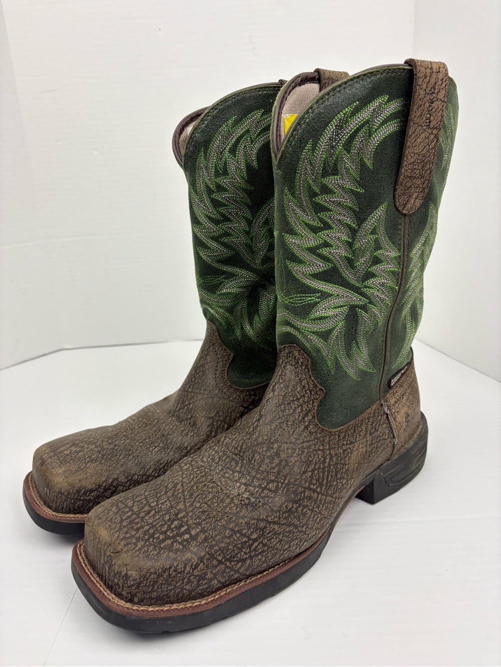 Rocky Men Size 12 Boots Bronco Composite Square Toe Mocha Green Waterproof Work